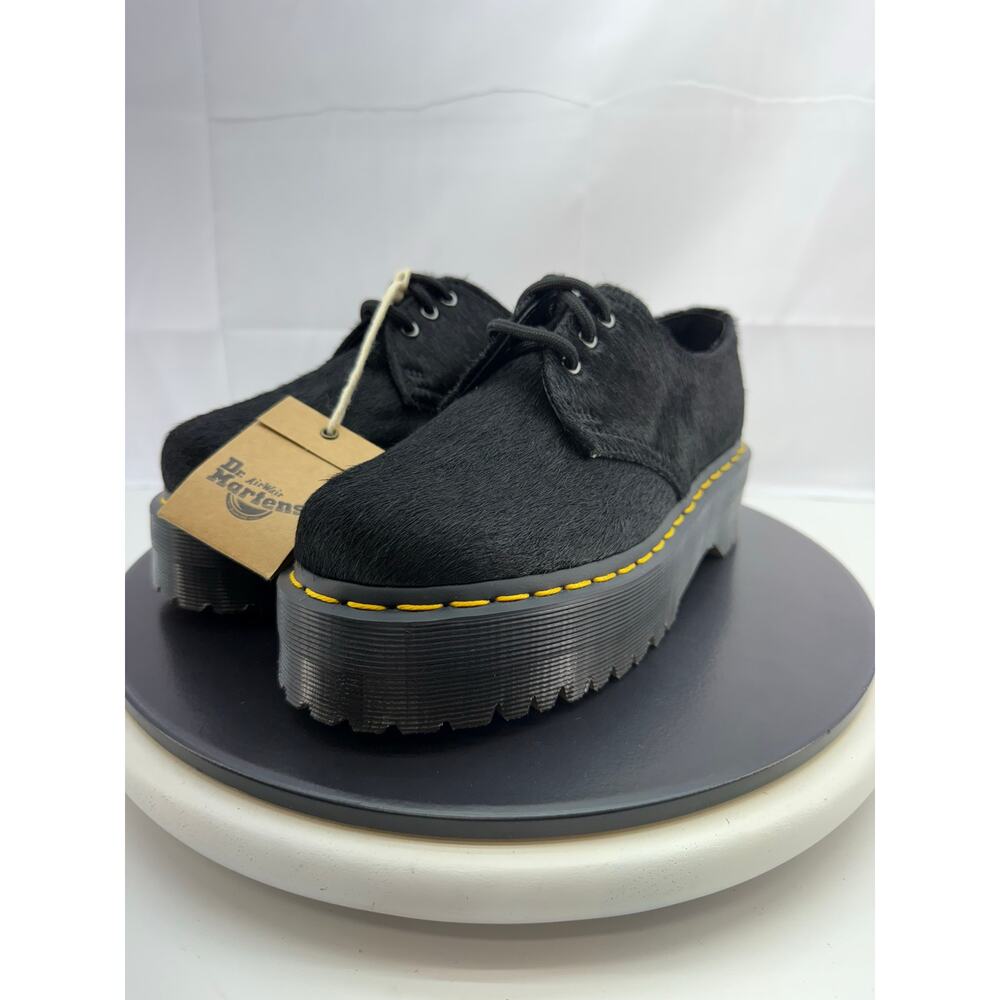 Dr Martens 1461 Quad Black Hair On Womens Size 6 Derby Oxford Platform Shoes NEW